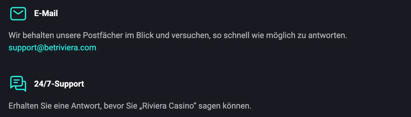 BetRiviera Casino Hilfezentrum und Kundensupport